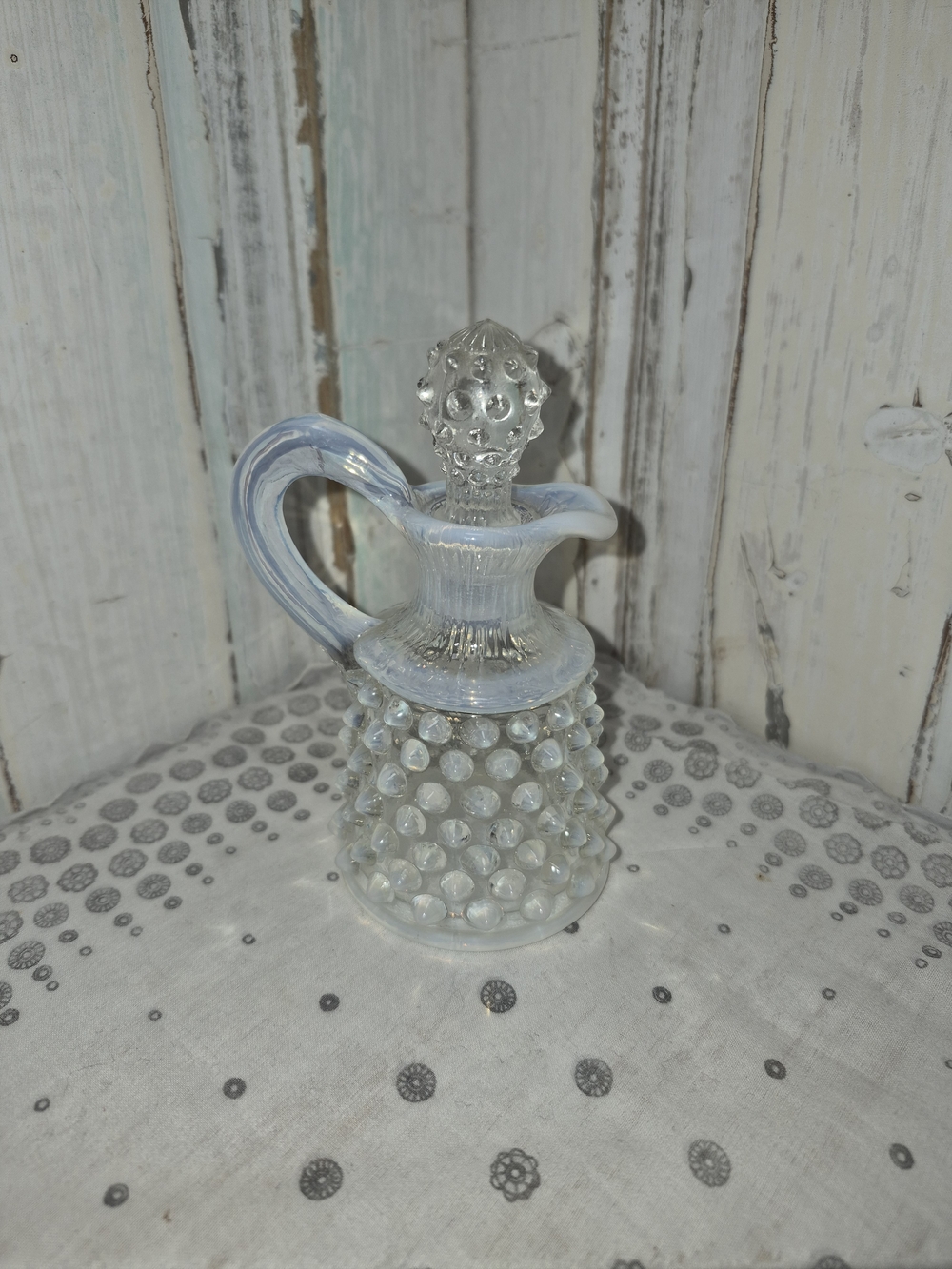 Fenton White/Opalescent Hobnail Cruet with Stopper